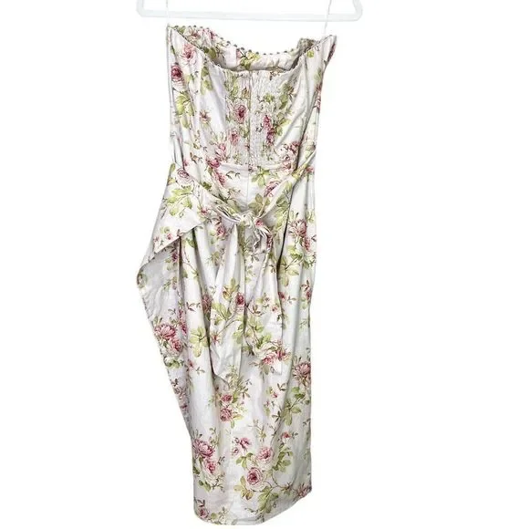 NEW V. Chapman Anthropologie Liliana Strapless Midi Dress Pink Rose Floral 12 - Picture 8 of 14